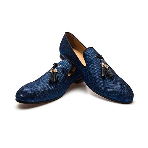 JITAI Männer Vintage Velvet BV Stickerei Edle Mokassins Schuhe Müßiggänger Müßiggänger Raucher Müßiggänger Quaste Müßiggänger,Blau 02,41 EU (8 UK) von JITAI