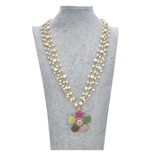 JITEM Schmuck natürliche Perle 24 Zoll 4 Reihen weiße Perlenkette ebnen Blumenanhänger for Frauen erfüllen von JITEM