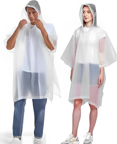 JITIFAZH 2 Stück Regenponcho, Wiederverwendbarer, Tragbarer Unisex-Regencape für Fahrrad, Wandern, Camping, Angeln, Konzert, Stadion, Festival(Weiß+Weiß) von JITIFAZH