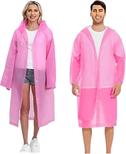 Wasserdichter Regenponcho, 2 Stück,leichter, wiederverwendbarer Regenmantel mit Kapuze, tragbarer Notfall-Poncho für Erwachsene, Familie, Wandern, Radfahren, Camping(Rosa+Rosa) von JITIFAZH