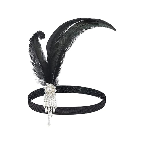 1 Stück 1920Er Jahre Flapper Stirnband Feder Kopfbedeckung Kopfschmuck Bling Haarschmuck Für Frauen Mädchen Themen Kostüm Abschlussball Party Dekoration (Weiße Perlen) von JITNGA