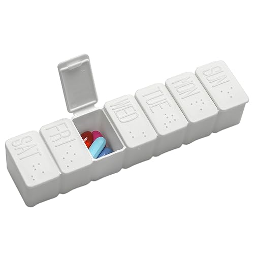 1 Stück Blindenschrift Wöchentlicher Pillen-Organizer Tägliche Pillenbox 7 Tage Medizinplaner Vitaminhalter Boxen Tragbarer Reise-Pillenhalter Für Medizin Fischöl-Ergänzungen (Weiß) von JITNGA