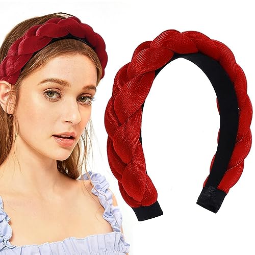 1 Stück Geflochtene Samt Stirnbänder Criss Cross Fashion Haarband Dickes Breites Festes Rutschfestes Geschwollenes Gepolstertes Stirnband Niedlicher Haarschmuck Für Frauen Mädchen (Rot) von JITNGA