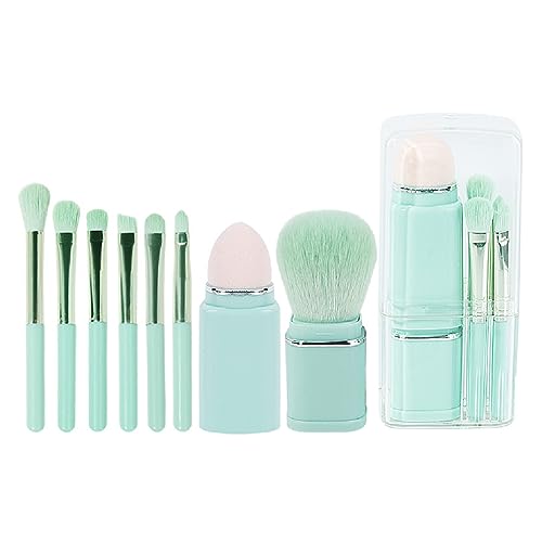 1 Stück Kleines 8-In-1-Make-Up-Pinsel Set Damen Mini Gesichts Kosmetikpinsel Set Tragbarer Reise Lippenpinsel Grundierungspuder Concealer Lidschatten Rouge Pinsel Mit Etui (Helles Cyan) von JITNGA