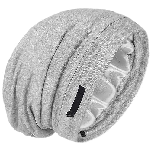 1 Stück Satin Bonnet Schlafmütze Haarabdeckung Haarwickelbezug Mit Satin Gefütterteverstellbare Turbanmütze Verstellbar Stay On Silk Lined Slouchy Beanie Hat (Hellgrau) von JITNGA