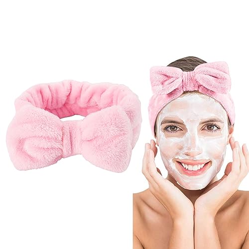 1 Stück Spa Haarbänder Schleife Stirnband Korallenvlies Verstellbares Stirnbänder Elastischer Für Frauen Mädchen Waschen Gesicht Dusche Yoga Hautpflege Kopfwickel (Rosa) von JITNGA