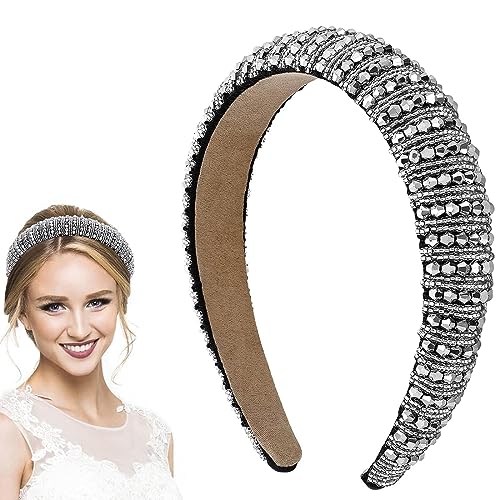 1 Stück Strass-Stirnband Kopfbedeckung Haarbänder Mode Perlen Kristall Schmucksteine Glitzernd Schwarz Silber Diamant Dick Groß Bling Haarreifen Styling Accessoires Für Frauen Braut Hochzeit von JITNGA