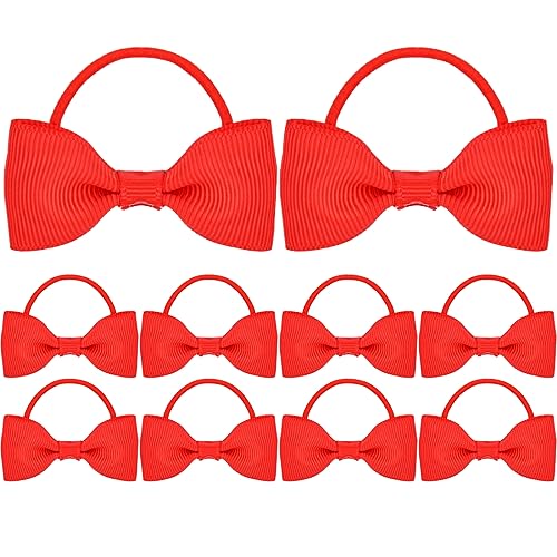 10 Stück Haargummis Schleifen Gummibänder Pferdeschwanzhalter Dünnes Band Cheerleading Head Styling Zubehör Für Kleine Kinder Baby Kleinkinder Mädchen (Rot) von JITNGA