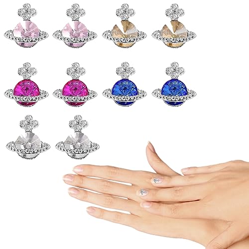 10 Stück Planet Nagel Strass Charms Legierung Diamant Kristall Luxus Nagel Charms 3D Glänzende Saturn Form Nail Art Diy Handwerk Nail Art Zubehör Für Frauen Mädchen (Fünf Farben) von JITNGA