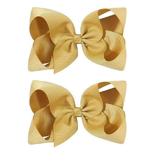 2 Stück 15 Cm Haarschleifen Großes Ripsband Krokodilklemmen Boutique Schleifen Haar Accessoires Für Kleine Mädchen Babys Kinder Kleinkinder Teenager Geschenk (Gold) von JITNGA