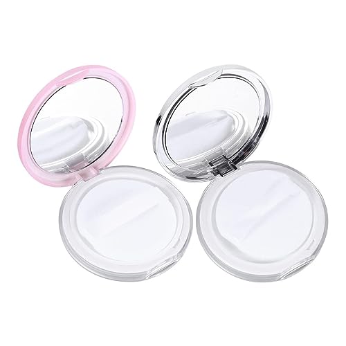 2 Stück Leerer Loser Pulverkasten Kompakter Behälter Mit Schwamm Puff Spiegel Elastischem Mesh Screen Portable Reise Pulver Container Make-Up Fall Kit Für Frauen Mädchen (Silber, Rosa) von JITNGA