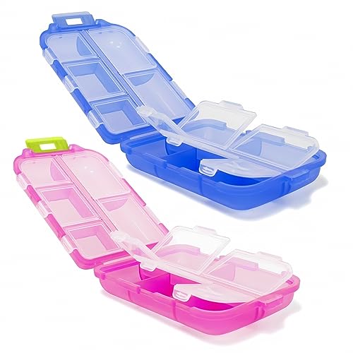 2 Stück Reise-Pillenbox Tragbarer Pillen-Organizer Wöchentliches Kleines Pillenetui Feuchtigkeitsbeständiger Medikamenten-Organizer Vitaminbehälter-Halter Mit 10 Fächern (Rosa, Blau) von JITNGA