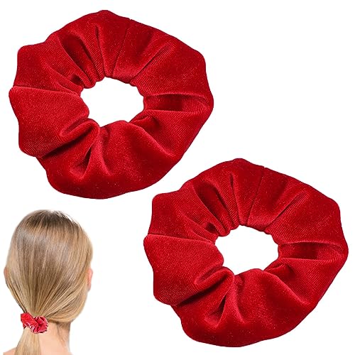 2 Stück Rot Samt Haar Scrunchies Große Größe Haar Bands Niedlich Seil Elastische Krawatten Für Mädchen Frauen Weihnachten Geschenke Pferdeschwanz Halter Haarschmuck (Rot) von JITNGA