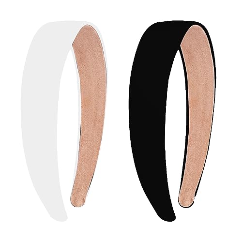 2 Stück Satin-Stirnbänder 3 Cm Breit Kopfband Modisch Solides Stirnband Rutschfest Einfarbig Haarbänder Diy-Haarschmuck Für Frauen Und Mädchen (Schwarz, Weiß) von JITNGA