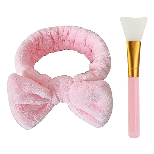 2 Stück Spa Stirnband Make-Up-Pinsel Set Bowknot Haarbänder Mit Silikon Gesichtsmaskenbürste Elastisches Flannel Stirnband Zum Waschen Gesichts Dusche Sport Make-Up Schönheit von JITNGA