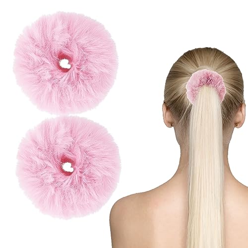 2 Stücke Rosa Pelziges Haar Scrunchies Bobbles Haarbänder Niedliche Seil Gummibänder Krawatten Für Mädchen Frauen Wristband Pferdeschwanz Halter Haarschmuck (Rosa) von JITNGA