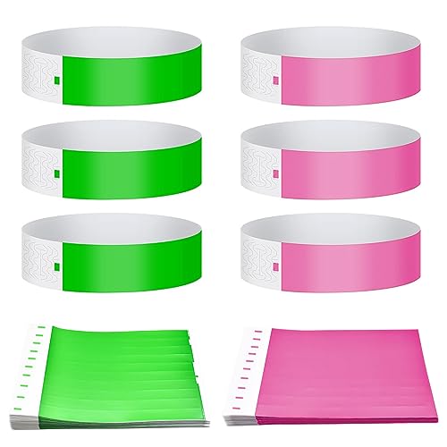 200 Stück Papier Papierarmbänder Wasserdicht Allzweck Armband Farbiges Leicht Selbstklebend Armbänder Für Veranstaltungen Neon Partys (Rosarot, Grün) von JITNGA