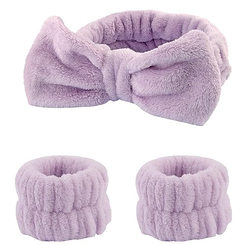 3 Stück Spa Stirnband Handgelenkband Set Waschband Haargummis Waschen Gesichtswasch Stirnbandtuch Für Frauen Und Mädchen (Lila) von JITNGA