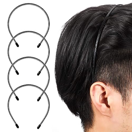 4 Stück Metall Haarband Unisex Schwarz Haarreifen Damen Herren Rutschfestes Elastisches Stirnband Hoop Frauen Zubehör Für Männer Outdoor Sports Yoga Fitness Tägliches Make Up (Schwarz) von JITNGA