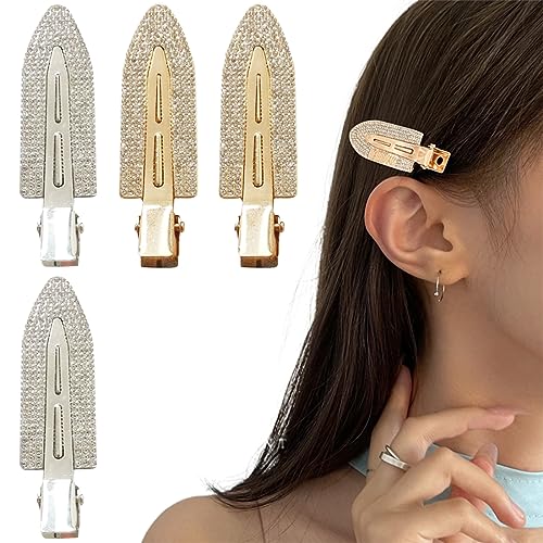 4 Stück No Bend Haarspangen Strass Shiny Styling Clip Legierung Make-Up Haarspangen Bling Entenschnabel Clips Keine Falte Pony Haarnadel Frisur Werkzeug Für Frauen Mädchen (Silber, Roségold) von JITNGA