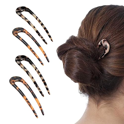 4 Stück U-Förmige Haarnadeln Französischer Stil Haarklammer Gabel Haarnadel Schildkrötenpanzer Hochsteckfrisur Chignon Pins Für Frauen Mädchen Haarstyling Zubehör (Schildpatt, Beige) von JITNGA