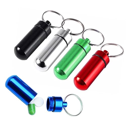 5 Stück Aluminium-Pillendose Mit Schlüsselanhänger Tragbare Pillendose Wasserdichter Pillenhalter Medizinflasche Für Outdoor Camping Reisen (Fünf Farben) von JITNGA