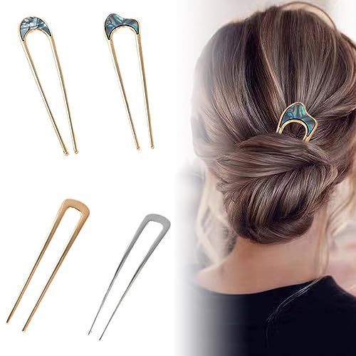 6 Stück Französische U-Förmige Haarnadel Vintage Einfache Metall Haarnadeln Haargabel Sticks Mit Zwei Zinken Frisur Chignon Haar Zubehör Für Frauen Mädchen (Drei Verschiedene Formen) von JITNGA