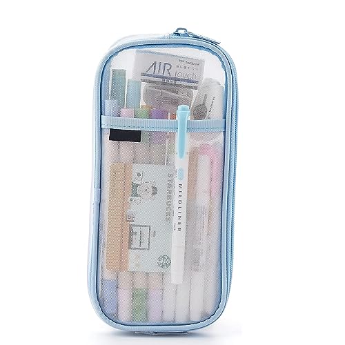 JITNGA 1 Stück Transparentes Federmäppchen Mesh Mit Reißverschluss Groß Etui Multifunktionale Schreibwaren-Tasche Stiftetasche Pencil Case Make-Up-Tasche (Blau) von JITNGA