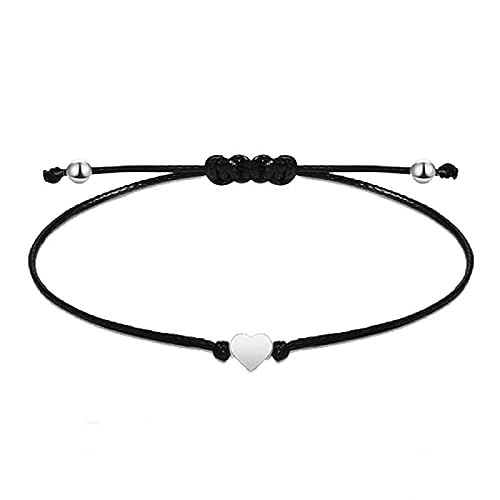 JITNGA 1 Stücke Selfmade Jewelry Armband Damen Herz Silber Handmade Makramee Armbändchen Mit Herzchen Größenverstellbar 16-26Cm von JITNGA