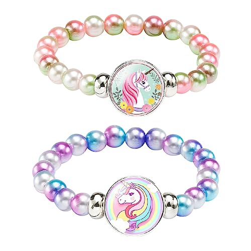 Jitnga 2 Stück Bunte Einhorn Armband Mädchen Einhorn Armbänder Regenbogen Einhorn Perlen Armband Für Geburtstagsfeier Gefälligkeiten von JITNGA