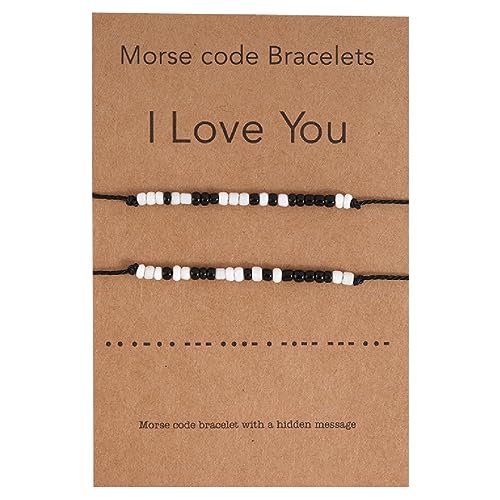 JITNGA 2 Stück Ich Liebe Dich Morsecode Armband Paare Passende Armbänder, Paar Verstellbare Armbänder Freund Freundin Paar Schmuck Schmuck Für Damen Und Mädchen, Geschenke Für Frauen von JITNGA