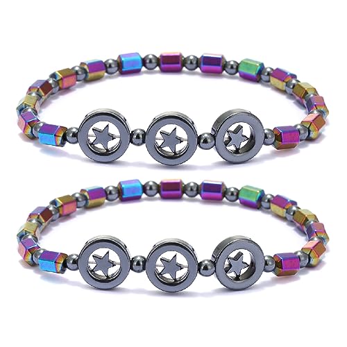 JITNGA 2 Stück Magnetic Slim Hematite Anklet, Magnetische Fußkette, Stretchfußkettchen, Magnetic Slim Fit Bracelet Magnetische Hämatit-Armbänder Für Männer Frauen von JITNGA