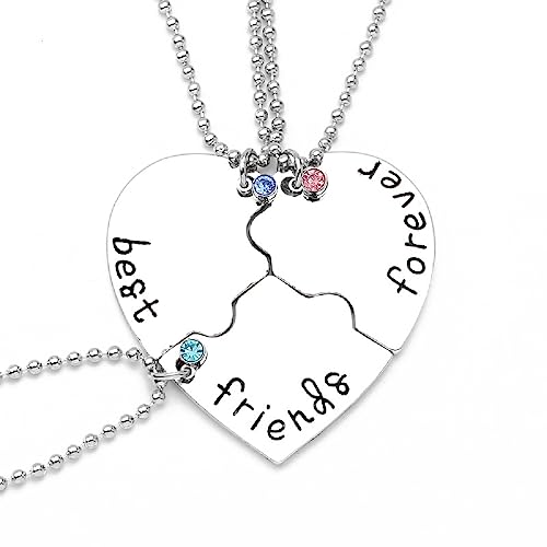 JITNGA 3 Stücke Beste Freunde Ketten Bff Halskette Freundschaftskette Legierung Für Mädchen Geburtstag Geschenke Anhänger Kette (Silber) von JITNGA