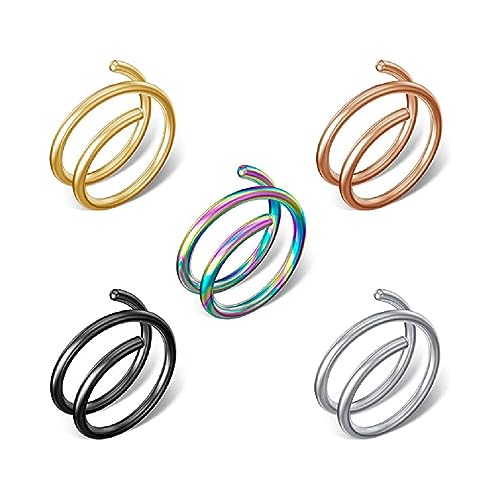 JITNGA 5 Stück Spiral-Nasenringe Aus Stahl Mit Doppelhelix-Twist-Ring, 20 G (8 Mm), Für Frauen, Männer Und Mädchen von JITNGA