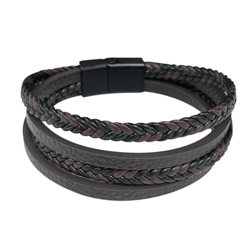 JITNGA Armband Herren, Männer Armband, Lederarmband Magnetverschluss Aus Edelstahl, Wickelarmband Leder Armband Naturstein Geflochtenes Armband Aus Geschenk Fuer Herren (Schwarz Und Braun) von JITNGA