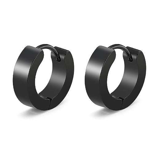 JITNGA Edelstahl Kleine Creolen Für Herren Damen Mini Ohrringe Unisex Ohrring Klein Klappcreolen Einzigartige Ohr Piercing Huggie Ohrringe Punk Schmuck Geburtstags Geschenke (Schwarz) von JITNGA