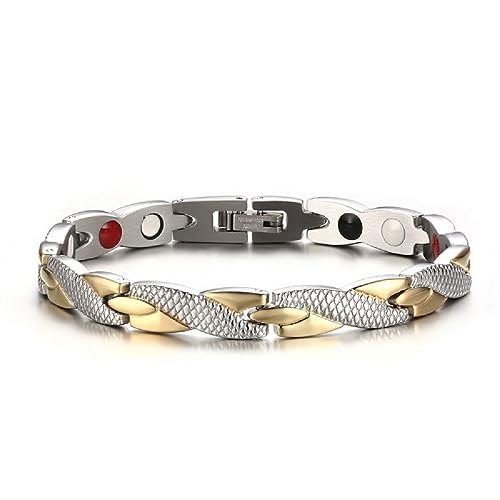 JITNGA Edelstahl Schmuck Stahl Titan Magnetarmband Damen Magnetarmband Magnetisches Armreif Für Männer Frauen (Silber+Gold) von JITNGA