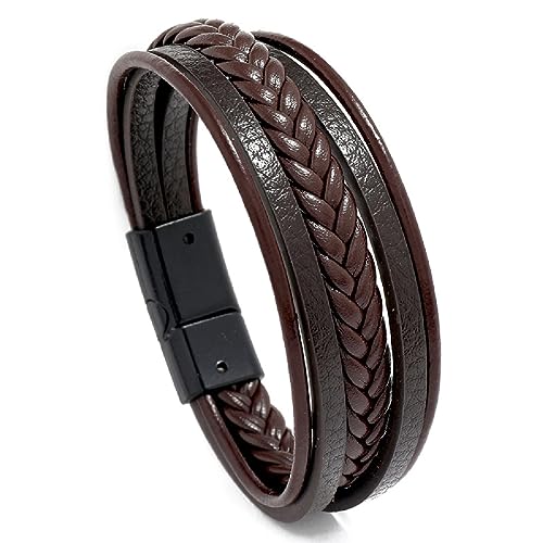 JITNGA Herren Armband Edelstahl Lederarmband Geflochten Mit Magnet Verschluss，20.5Cm Für Damen & Herren von JITNGA