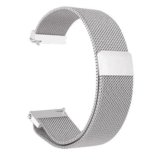 JITNGA Magnetisch Metallgepflecht Uhrenarmband Mesh Ersatz Metall Armband Edelstahlarmband Gewebte Edelstahl Armband Mit Magnetverschluss Smartwatch Uhren Ersatzband Für Damen Herren(20Mm, Silber) von JITNGA