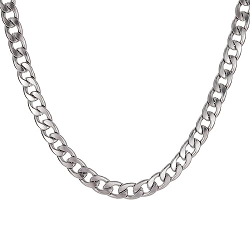 JITNGA Unisex Panzerkette Edelstahl 6Mm Cuban-Ketten-Halskette Breit Kubanische Herrenkette Trend Stahl Kette Venetian Link Kette Link Aus Edelstahl, Länge 50Cm (Silber) von JITNGA