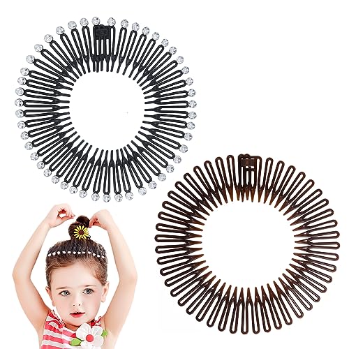 Jitnga 10 Stück Voll Kreisförmig Stretch Kamm Flexibler Kunststoff Kreis Kamm Stretch Haarkamm Stirnband Haarbandhalter Für Frauen Mädchen (Schwarz Und Kaffee) von JITNGA