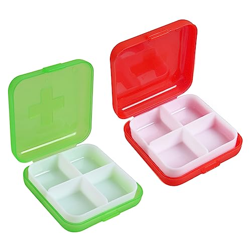 Jitnga 2 Packungen Tragbare Pillendose,Fächer Kunststoff Pill Box, Transparent Multi-Funktion Kunststoff Pillendose,Kunststoff Storage Pillenbox, Für Reisen Und Täglichen Gebrauch (Rot Und Grün) von JITNGA