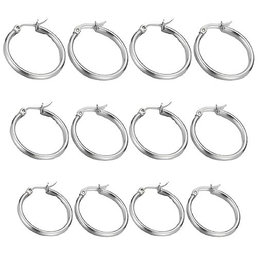 Jitnga 6 Paar Edelstahl Creolen Herren Damen Ohrringe Hypoallergen Earring Zubehör Hoop Ohrringe Nase Lippen Ringe Für Damen, Herren, Mädchen (10,12,15Mm) von JITNGA