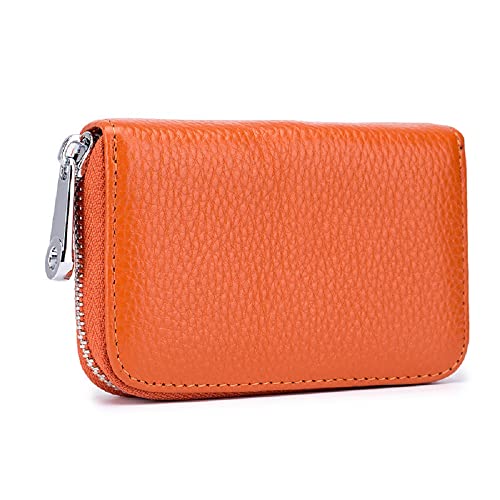 JIUFENG Card Wallet RFID Blocking Genuine Leather Multipurpose Zipper Card Holder Coins Pouches Unisex, Orange/Abendrot im Zickzackmuster (Sunset Chevron) von JIUFENG