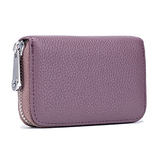 JIUFENG Card Wallet RFID Blocking Genuine Leather Multipurpose Zipper Card Holder Coins Pouches Unisex, Violett von JIUFENG