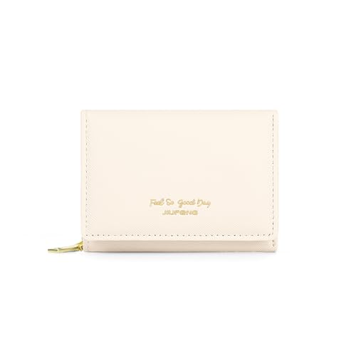 JIUFENG Damen RFID Blockieren kurzer Geldbörse Multi Purpose Reißverschluss gefaltete Geldbörsen Münzen Beutel Multi-Card-Positions Kartenorganisator (Beige) von JIUFENG