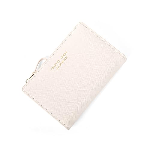 JIUFENG Frauen Reißverschluss Brieftasche RFID Blockierende Mehrzweck-Münztaschen Kreditkarteninhaber Kurze Geldbörsen (Beige) von JIUFENG