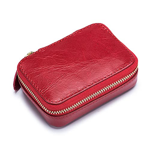 JIUFENG Mini-Kosmetiktasche für Damen, Lippenstifthalter, mit integriertem Spiegel, Reißverschluss, Geldbörse für Mädchen, Make-up-Zubehör (Rot) von JIUFENG