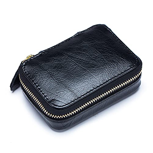 JIUFENG Mini-Kosmetiktasche für Damen, Lippenstifthalter, mit integriertem Spiegel, Reißverschluss, Geldbörse für Mädchen, Make-up-Zubehör (Schwarz) von JIUFENG