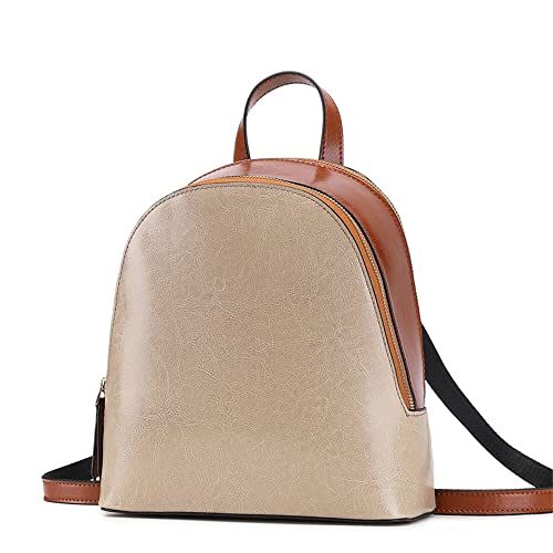 JIUFENG Rucksack für Damen, Doppelreißverschluss, echtes Leder, kleiner Tagesrucksack, Damen, Umhängetaschen, Geldbörsen (Khaki & Braun) von JIUFENG